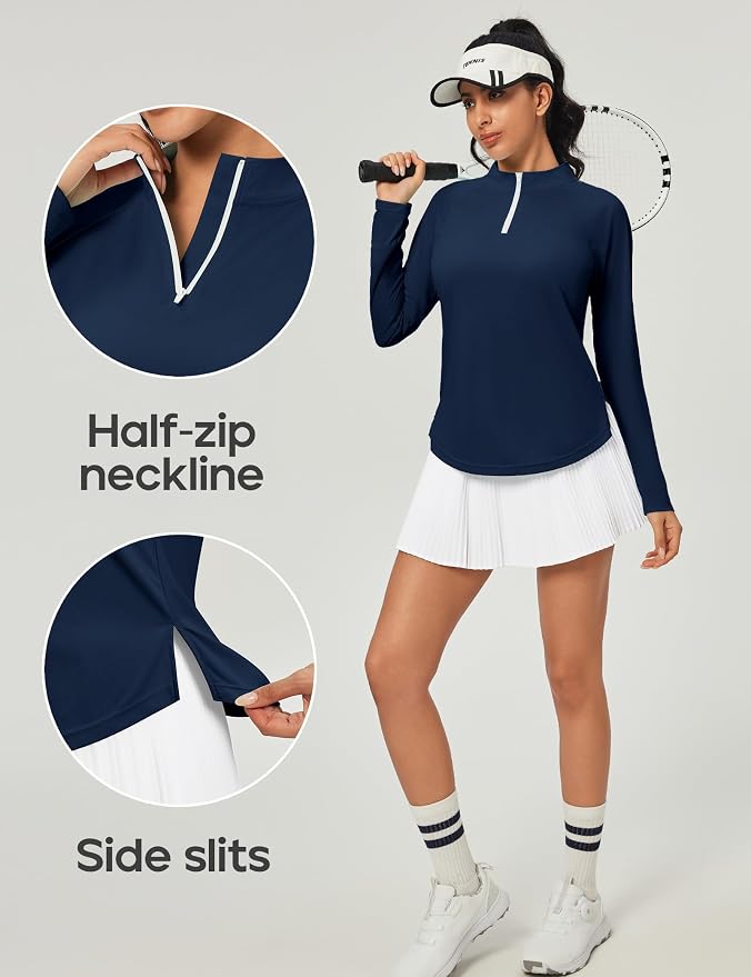 Heathyoga Long Sleeve Workout Tops for Women Golf Shirt UPF 50+ Swim Shirts for Woman UV Sun Protection Quarter Zip Pullover