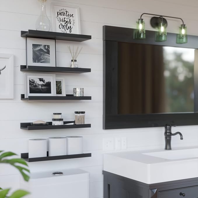 RICHER HOUSE 5 Set Floating Wall Mounted Shelves, Black Shelves for Wall Decor, Modern Picture Ledge Shelf with Lip for Storage, Nursery, Bedroom, Living Room, Bathroom - Black | Display Picture Ledge Shelf, Anti-drop lip Shelf for Room Wall Decor, Bed...