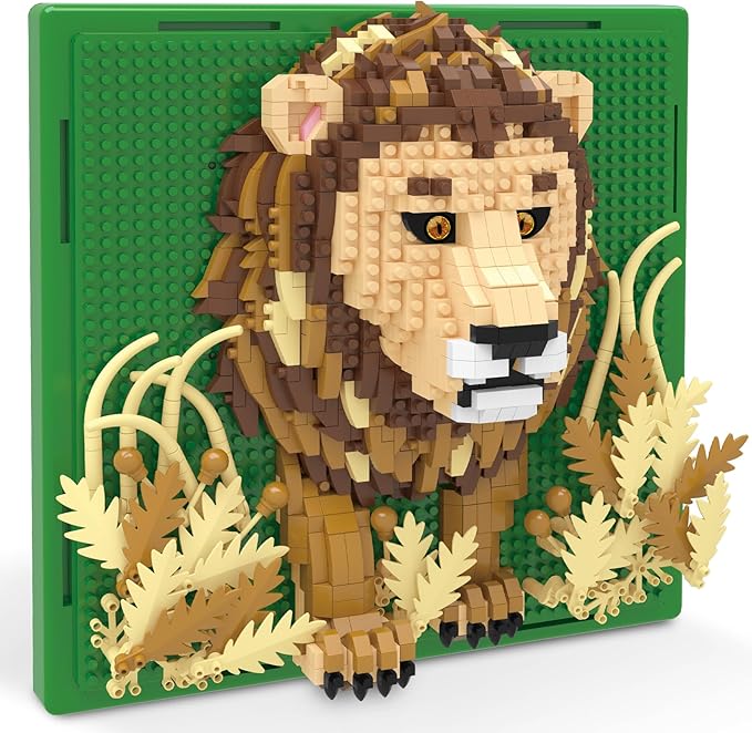 Lion Animal 3D Wall Art Micro Mini Building Blocks Set, Unique Home Wall Decor or Table Display, No Compatible with Lego Set, Ideal Gift Toy for Adults Boys Girls (1187 PCS)