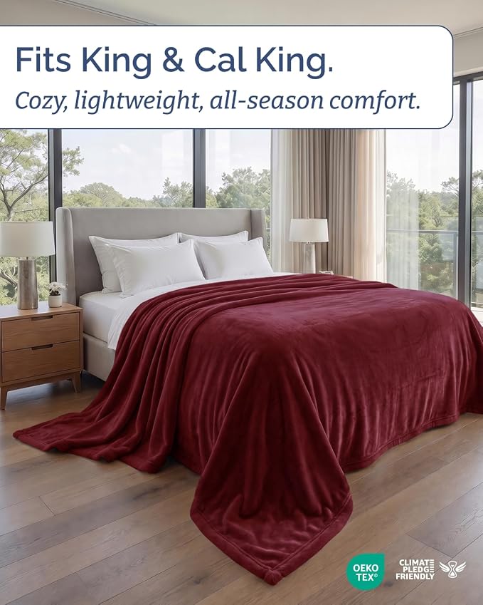 Ultra Soft Fleece Blanket Giant Blanket Size - Flannel Fleece Luxury Blanket - Lightweight for Couch Bed Chair - Thick, Warm and Breathable - All Season Cozy, Burgundy