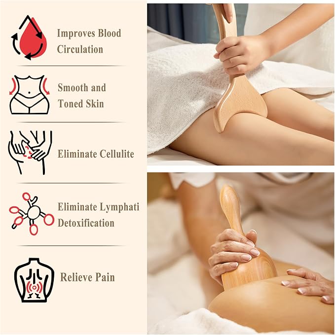 Xokocli 5-in-1 Wood Therapy Massage Tools Lymphatic Drainage Massager for Muscle Pain Relief | Maderoterapia Kit Body Sculpting Tools for Anti-Cellulite, Body Shaping
