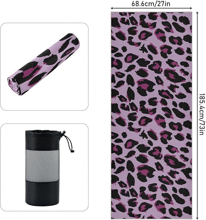 Vintage Leopard Print Yoga Mat Towel Non Slip Soft Sweat Absorbent Hot Yoga Mat Towel, for Hot Yoga, Pilates and Workout-73 x 27 Inch