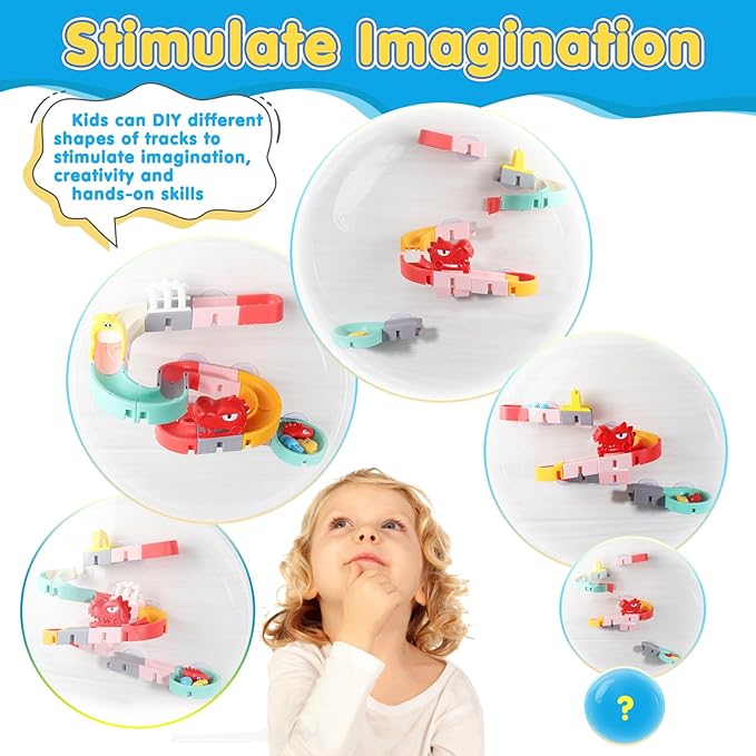 Kids Bath Toys for Kids Ages 4-8 3-5, Bathtub Shower Toys DIY Slides Tracks Mold Free Toddler Bath Toys with Car Bath Toys, Wall Track Building Set, Fun DIY Kit Birthday Gift 2 3 4 5 Boys Girls