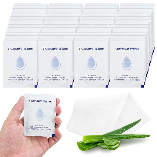 400 Flushable Wipes Travel Size Individually Wrapped for Women and Men | Unscented Wet Wipes Travel Size with Aloe Vera,Pure Water,Alcohol Free for Adult,Women,Men,Girl and Homeless