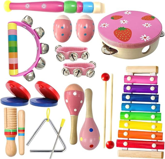 CREPRO Kids Musical Instruments, Orff Wooden Musical Toys for Toddlers 3+, Natural Colors Percussion Instruments Set, Kids Preschool Educational Birthday Gifts
