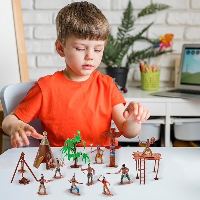 X Hot Popcorn 23 Pcs Miniature Indians Figurines Plastic Indians Action Figurines Diorama Supplies for Scene Decoration Birthday Present
