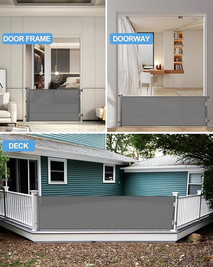 Veraste Retractable Baby Gate,Mesh Baby Extra Wide Gate,Extra Long Dog Gate,33" Tall,Large Extends up to 165" Wide,Child Safety Extra Large Gate for Doorways, Stairs, Indoor/Outdoor（Grey,33"x165"）