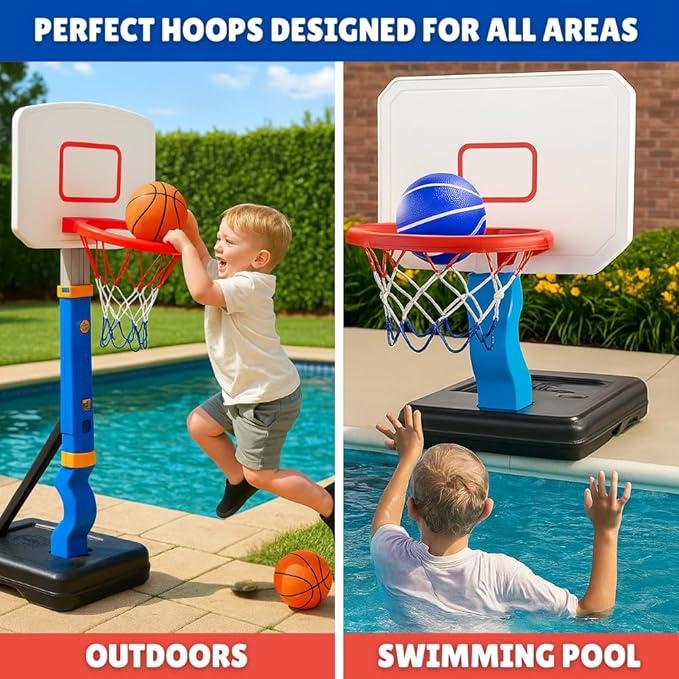 Toddler Basketball Hoop Adjustable for Kids – Indoor & Outdoor Basketball Hoop for Toddlers 1-3 with 4 Mini Basketballs, Pump, Wristband, Patches & Stable Base, Height Adjustable 2.5–5.5 Ft