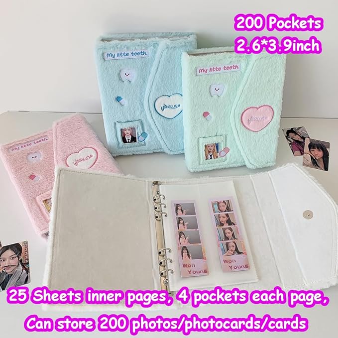 Kpop Photocard Binder with 6 Stickers Sheet & 50 Shinning Protective Sleeves Kpop Photocard Holder Book with Kpop Photocard, A5 Binder Photocard Album 30 Inner Pages with 240 Pockets (Skyblueplush)