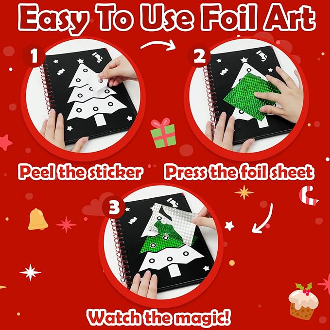 FUNNYB&G Foil Art Crafts for Kids Ages 4-8: Valentines Crafts for Kids 2026,Birthday Gift for Girls,Art and Crafts Supplies,Party Favors,Creative Toys for Girls Boys 4 5 6 7 8 9 Years Old(Christmas)