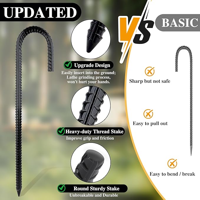 RIY Trampoline Stakes Anchors High Wind Heavy Duty Tent Stakes 12 Inch Ground Anchor Trampoline Accessories with T Hook