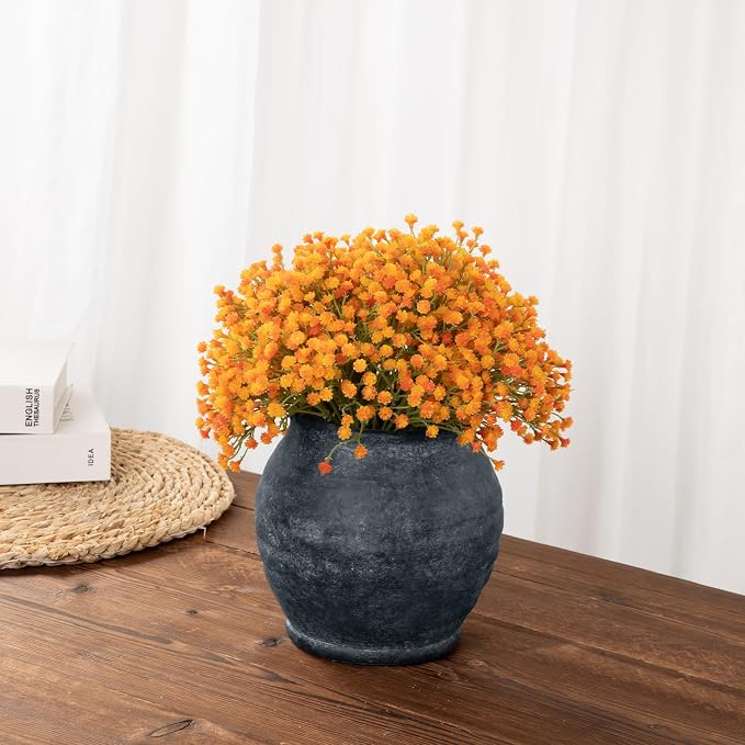 Briful Rustic Vintage Ceramic Pottery Vase, 6.1'' Farmhouse Table Decor with Distressed Texture, Wide Mouth Decorative Jar Vases for Home Decor, Shelf & Entryway, Black