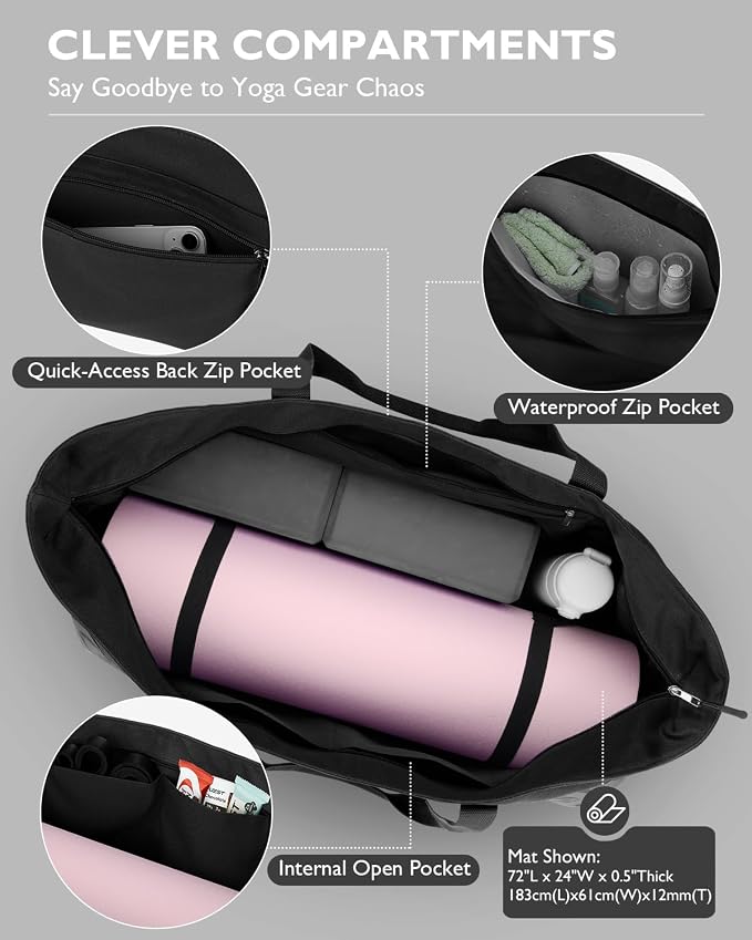 Gonex Yoga Mat Bag, Extra Canvas Gym Bag with Waterproof Pocket Metal Zipper, Fits Mat & Blocks, Stylish Yoga Mat Carrier for Women, Ideal for Yoga, Pilates, Workout, Travel