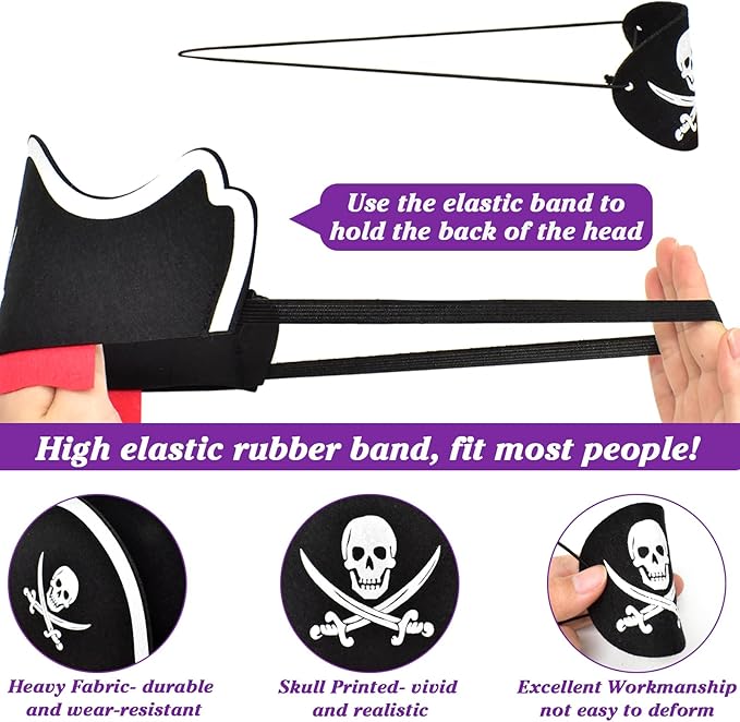 Halatool 12 Set Pirate Accessories for Kids, Include 12 Felt Pirates Hats with 12 Eye Patches and 12 Mustaches, Pirate Costume Accessories for Halloween, Masquerade, Cosplay, Party Favors Decor