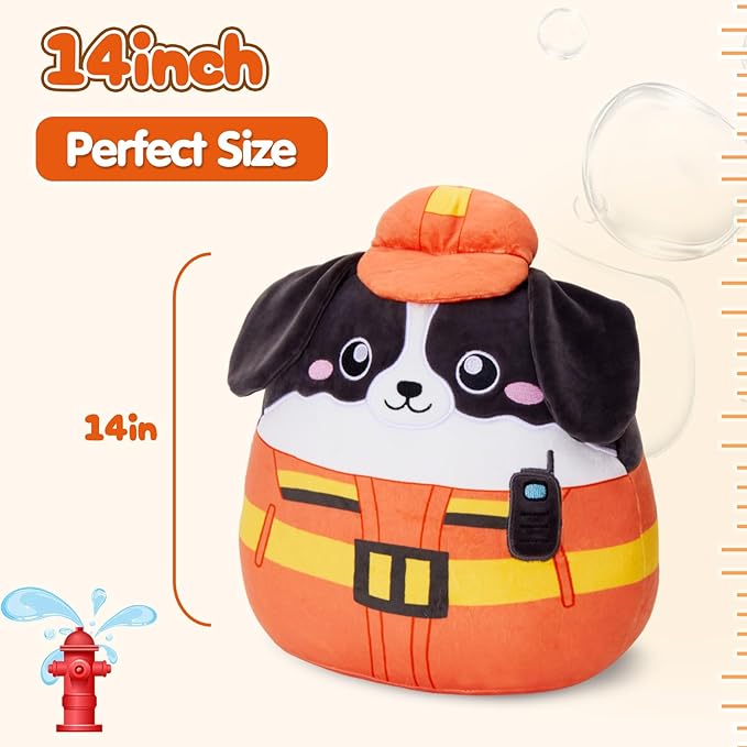 Firefighter Dog Plush Pillow – Firefighter Uniform Stuffed Animal Toys, Ultra-Soft Huggable Toy Gift Plush Toy for Kids, Boys & Girls,14inch