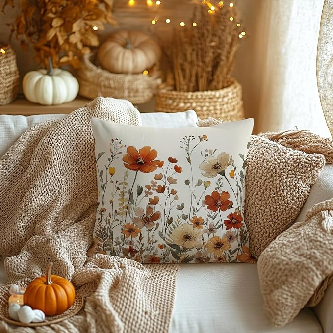 AACORS Fall Pillow Cover 20x20 Inch Floral Decoration Pillow Case Autumn Seasonal Decor for Home Sofa Couch AA730-20