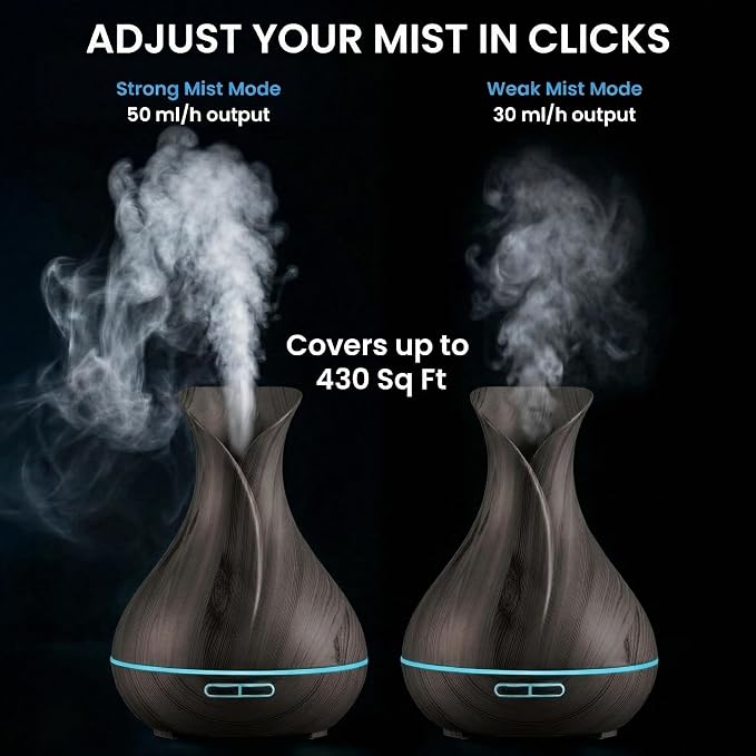 Sierra Modern Home Smart WiFi Humidifier - Aromatherapy Essential Oil Diffusers with App Control & Voice Control - Works with Alexa & Google Home - 400ml Ultrasonic Diffuser & Humidifier - Dark Brown