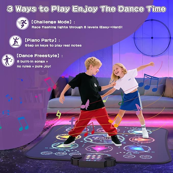 Upgraded Dance Mat Toys for Kids 3-12 Years, Electronic Dance Pad with Light-Up 9-LED Buttons, 3 Game Modes, Adjustable 7-Level Volume, Toys for Girls and Boys