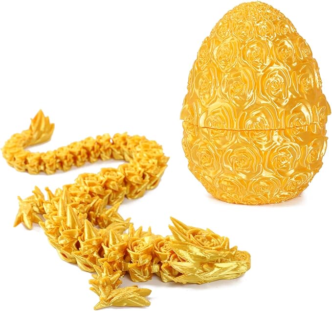 Pigmiss 3D Printed Dragon,3D Dragon Eggs with Dragon Inside,Dragon Fidget Toy for Adult,Full Articulated Dragon Crystal Dragon Easter Eggs Decoration for Gift (Rose-Yellow)