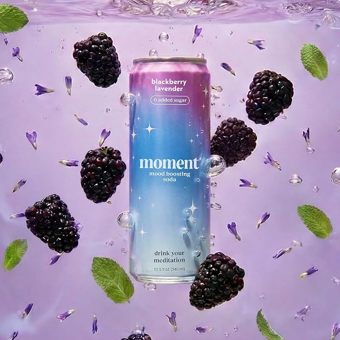 Moment Adaptogen Drink (Shark Tank) - Calm, Clarity & Relaxation with L-Theanine & Ashwagandha - Non Alcoholic Drinks for Adults - Sparkling Botanical Soda - 0 Sugar 0 Caffeine - 12 Pack 11.5 fl oz