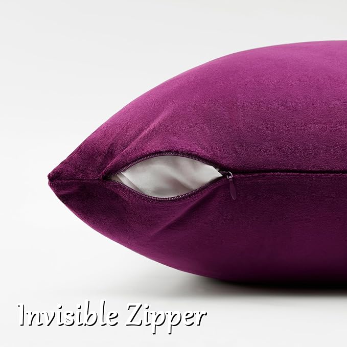 GIGIZAZA Velvet Pillow Covers 18x18 Decorative Pillows Pack of 2 Purple | Throw Pillows for Couch Sofa,280gsm Soft Textured Fabric,Luxury Modern Square Pillowcases,Home Decor Cushion Covers