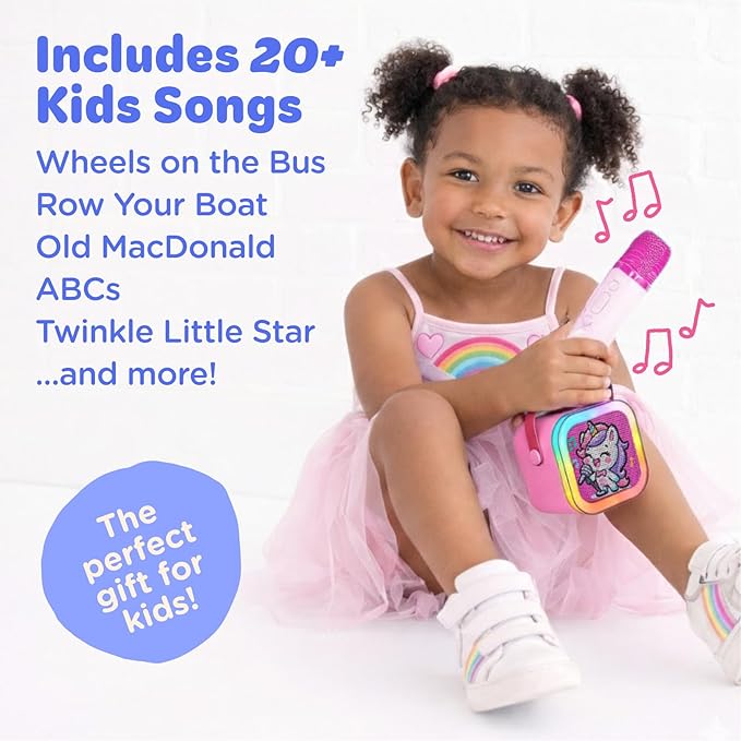 Move2Play, Mini Karaoke Machine for Kids | Built-in 20+ Songs | Bluetooth Speaker with Microphones | Voice Effects | Toddler Music Toy | Christmas Stocking Stuffer | Girls & Boys Age 2, 3, 4, 5, 6+