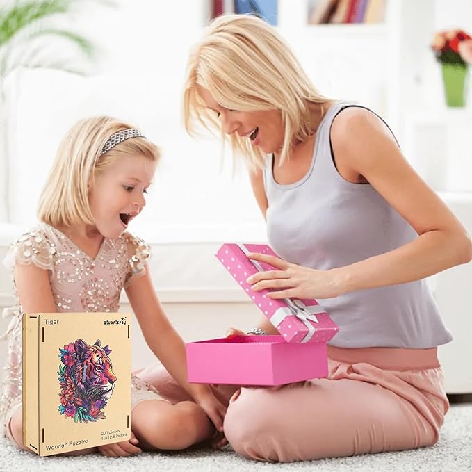Qiuenisray Wooden Puzzles for Adults 500 Pieces, Tiger Flower Jigsaw Puzzles, Home Decor, FSC Certified Royal Unique Shape Animal Adult Puzzles, Best Gift for Family Game 13.8x17.4 in