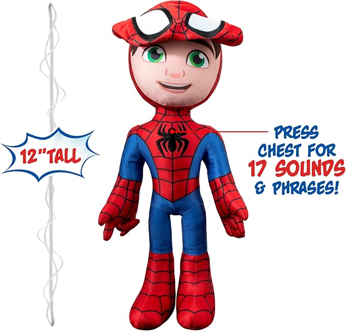 Marvel’s Spidey and His Amazing Friends - Feature Plush Spidey Secret Hero Reveal - 12” Plush with Sounds - Toys for Kids Ages 3 + - Superhero Toys for Kids 3 and Up