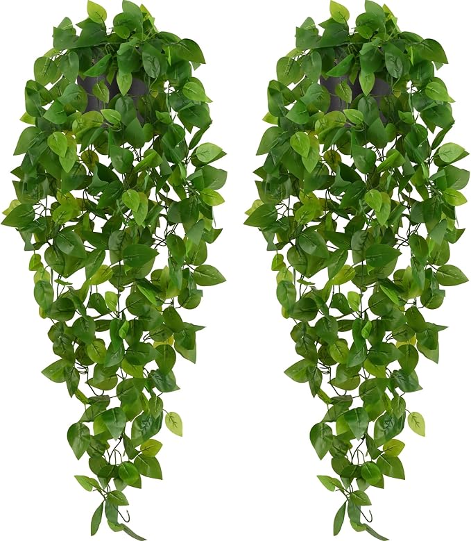 Waipfaru Fake Hanging Plants, 2Pcs Artificial Potted Plant Pothos | Faux Ivy Vines Greenery for Wall Home Bedroom Living Room Aesthetic Kitchen Office Aesthetic Kitchen Indoor Outdoor Decor