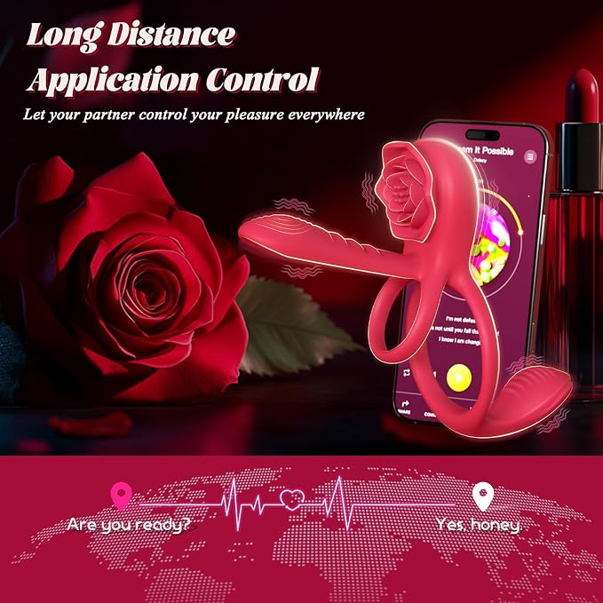 Vibrating Cock Ring Penis Sleeve with Rose Clitoral Stimulator, App Remote Control Penis Ring Vibrator, Couples Male Adult Sex Toys Games for Men Women, Healexcer Penis Extender Taint G Spot Sex Toy