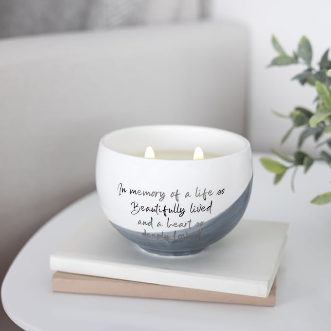 Pavilion Gift Company - in Memory of A Life So Beautifully Lived and A Heart So Deeply Loved - 15oz Soy Wax Single Wick Candle in Ceramic Vessel in Memory Loss of Loved One Remembrance Grief Gift