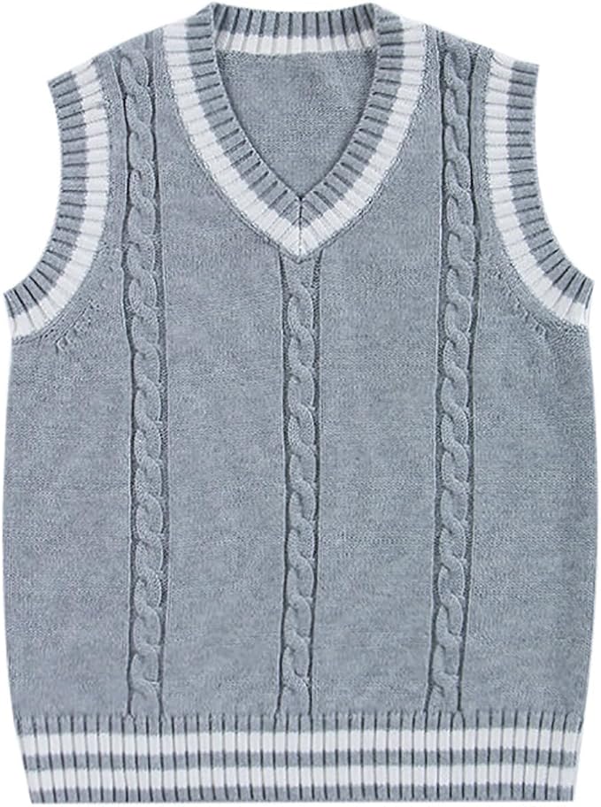 jinghuiyue Women’s V Neck Sweater Vest School Uniform Solid Color Sleeveless Knit Sweaters Pullover Tank Tops