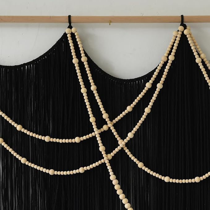 Macrame Wall Hanging Black Yarn Tapestry Boho Fiber Art Decor 57"W*43"L | Black Wall Hanging, Woven Fiber Art, Handmade Cotton Decor, Modern Boho Style, Statement Wall Accent, Handmade Craft
