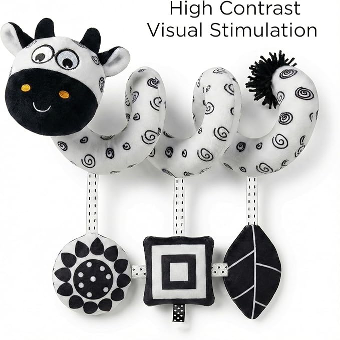 Car Seat Toys – Baby 0-6 Months High Contrast Black & White Spiral Car Seat Toy, Carseat Hanging for Newborn, Stroller, Baby Stroller Toy, Infant 0-6 Months, Crib Hanging