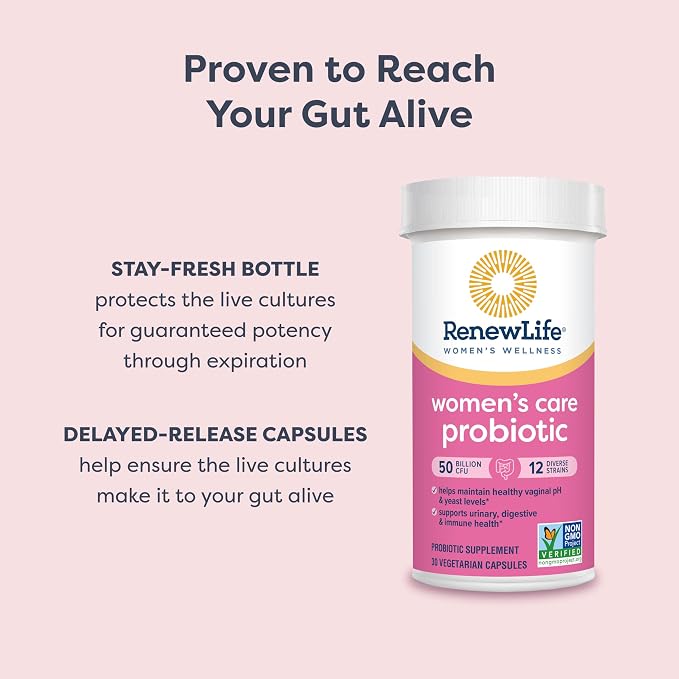 Renew Life Women's Probiotic Capsules, 50 Billion CFU Guaranteed, Supports pH Balance, Vaginal, Urinary, Digestive and Immune Health(2), L. Rhamnosus GG, Dairy, Soy and Gluten-Free, 60 Count | 60 Vegetarian Capsules | Supports Vaginal pH, Urinary, Dige...