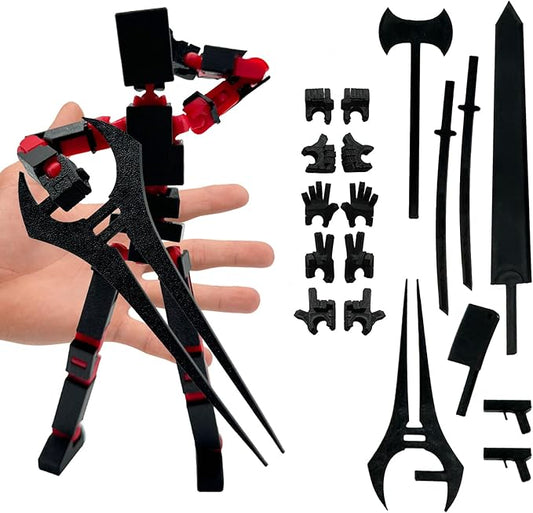 (Assembly Completed) 3D Printed Enlarge Body Size 8.13-inch Action Figure Lucky20, Full Body Mechanical Movable Toy, Multiple Accessories, Desk Decoration (Black)