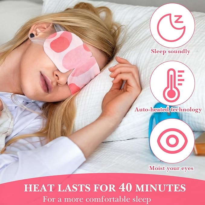 100 Pcs Self Heated Steam Eye Masks Disposable Self Heating Eye Mask Bulk Steam Mask Warm Compress Gifts for Home Office Travel Warm Sleep Supplies (Pink)