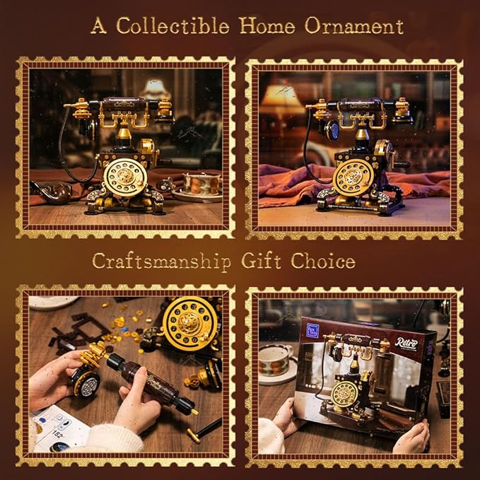Retro Phone Building Blocks Set for Adults, Vintage DIY Telephone Model Kit with Realistic Design, Creative Home Decor Gift, Ideal Gifts for Collectors & Hobbyists