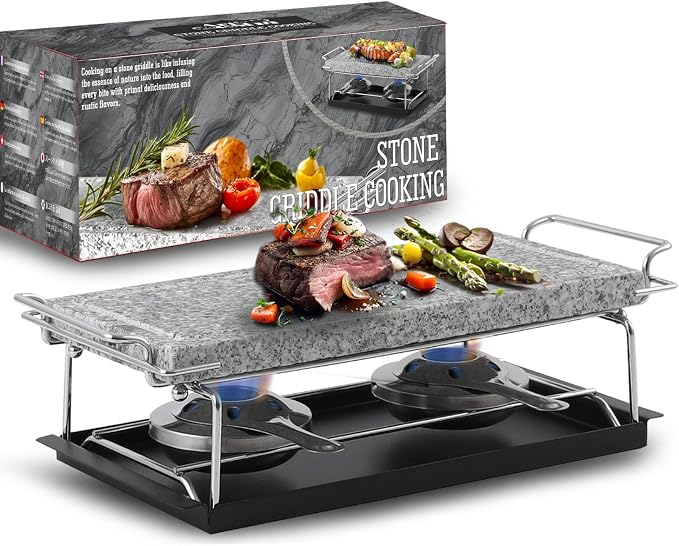 Artestia Hot Stone Steak Cooking Set, Stone Plate with Tray & Rack | Natural hot stone retains heat for even cooking, keeping steak sizzling longer for restaurant-style meals at home or BBQs