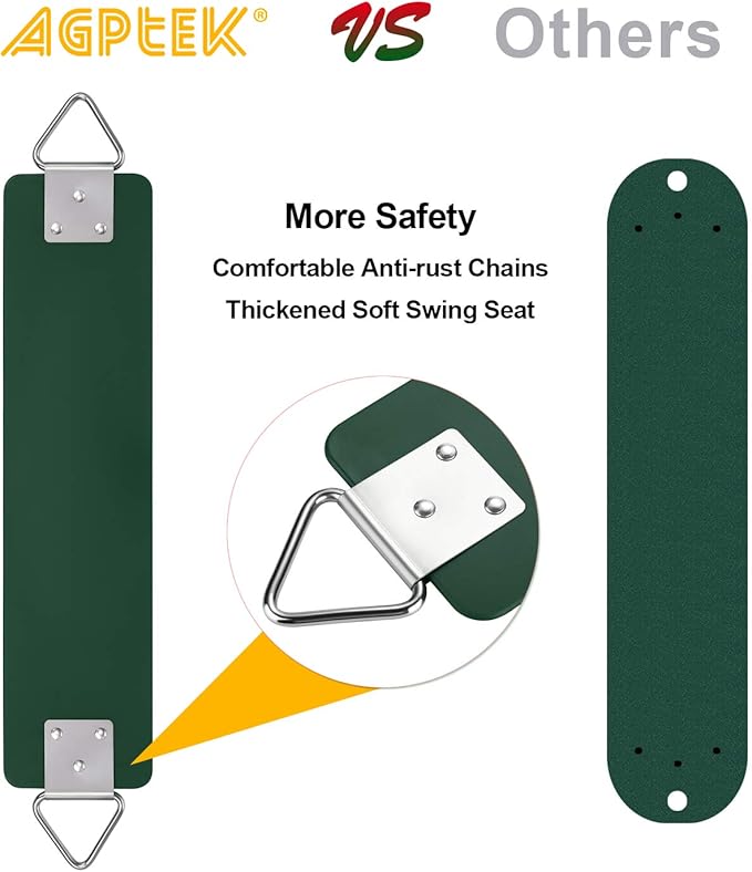 AGPTEK Swing Sets, Seat with 66 Inch Anti-Rust Chains Thermoplastic Coated, Support 250lb, Cushion Accessories Replacement with Snap Hooks for Outdoors, Playground, Jungle Gym (Pack of 2)