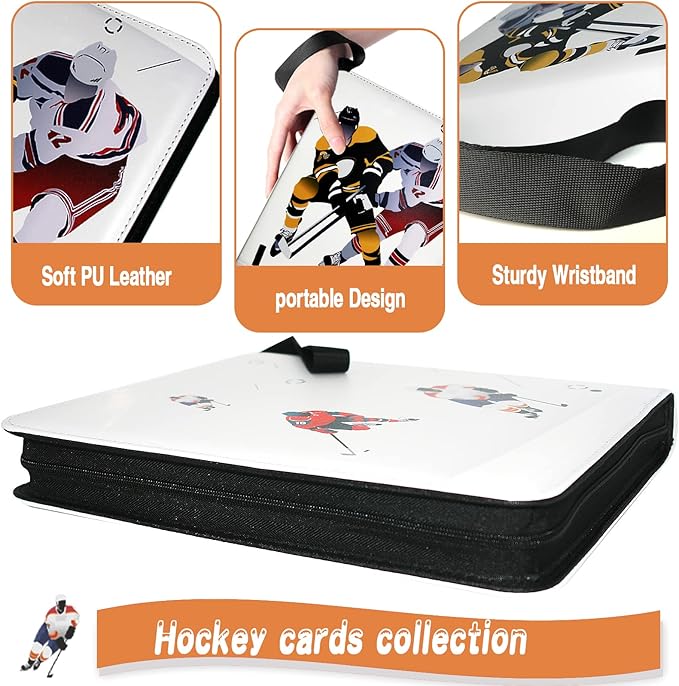Hockey Card Binder, Trading Card Binder 9 Pocket with 50 Removable Sleeves Fits 900 Sport Cards, 3 Ring Card Holder Binder with Zipper, Collector Storage Album
