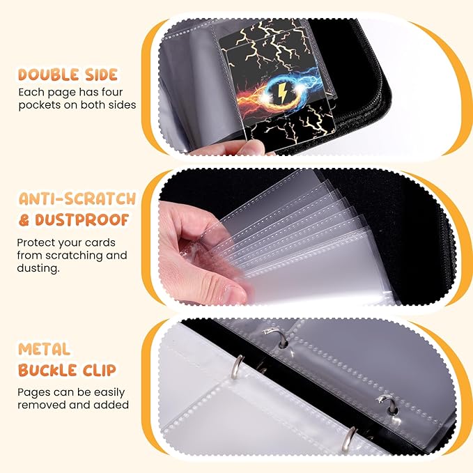 4-Pocket Trading Card Binder Bundle with 50 Sleeves Holds 400 Cards, Zipper Card Holder Album for Game and Sports Cards Collectors - Black