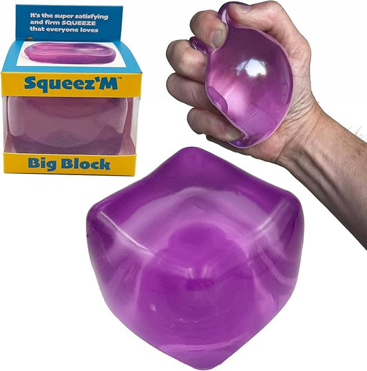 Premium Big Block Squeez'M Cube – 35% Larger Squishy Toy for Kids & Adults– Giftable for Unique Holiday, Birthday & Office Gift – Focus & Fun – US Brand & Instant Replace Policy, 3+(Purple Cube)