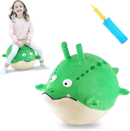 iPlay, iLearn Bouncy Pals Toddler Gator Hopper Ball W/Handle, Kids Plush Ride on Bounce Toy, Inflatable Hopping Animal W/Pump, Spring Outdoor Sit Jump, Birthday Gift for 2 3 4 5 6 Year Old Boy Child