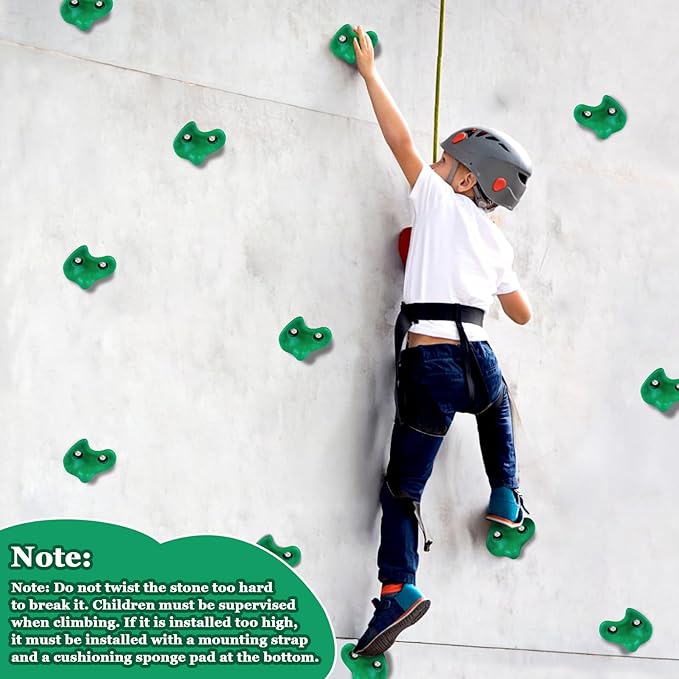 10PCS Green Rock Climbing Holds, Rock Climbing Wall for Kids, Extra Large Size Climbing Rock Wall Grips with Mounting Hardware and Wrench for Indoor Outdoor Playground, Installed on Wooden Board