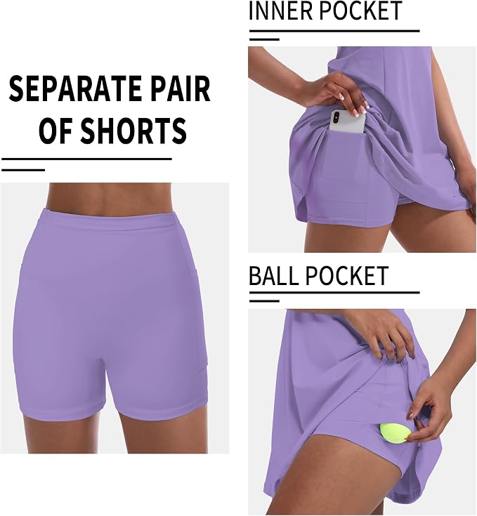 Tennis Dress for Women, Golf Dress with Shorts and Pockets Athletic Dress | Sleeveless Collared Half-Zipper Workout Sport Dress, Stretch Moisture Wicking Fabric, Tennis Golf Outfits