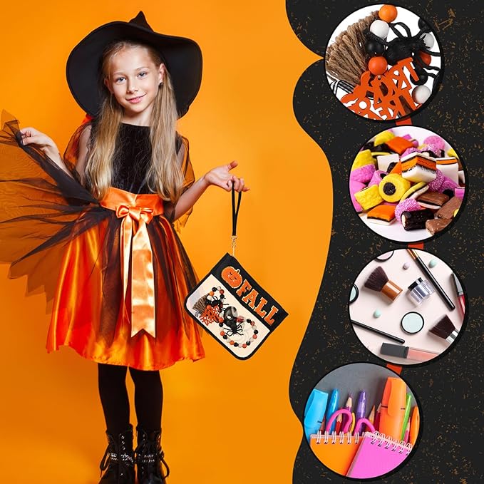Remerry 2 Pcs Halloween Gifts Chenille Letter Bag Spooky Pumpkin Fall Boo Patch Clear Makeup Cosmetic Toiletry Pouch Nylon PVC Monogram Treat Candy Goodie Bag Preppy Purse Waterproof for Women