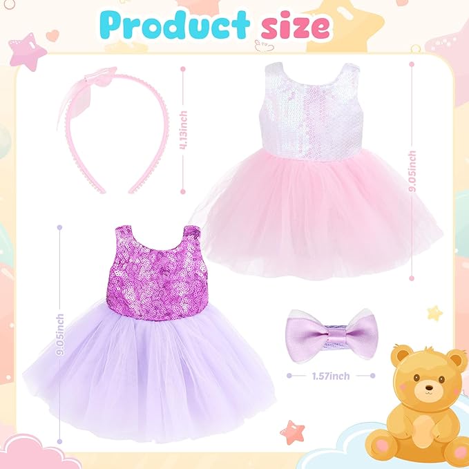 Set of 2 Christmas Teddy Bear Clothes Cap & Gow Outfit Fits Make Your Own Most 14" - 18" Bear Plush Stuffed Animal Outfit Pet Dog Doll Cap and Gown Build a Bear Clothe(Sequin Skirt Style, Fit 14"-18")