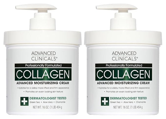 Advanced Clinicals Collagen Cream Body Lotion & Face Moisturizer W/Vitamin E | Skincare Moisturizing Collagen Lotion For Women, Men, Hand, & Neck Improves Look Of Crepey Skin & Uneven Dry Skin, 2pc