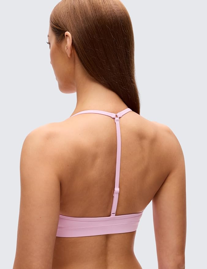 CRZ YOGA Butterluxe Soft Double Lined T-Back Sports Bras for Women - V Neck Adjustable Strap Yoga Crop Top Casual Non Padded